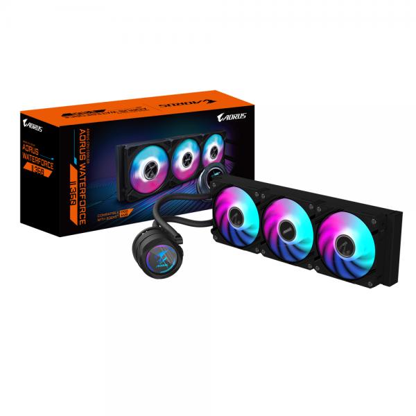 GIGABYTE AORUS WATERFORCE II 360 AIO Liquid CPU Cooler - Ventola ARGB 3x120mm, meccanismo di inserimento scorrevole, DAISY-CHAIN, compatibile con Intel LGA 1700 e AMD AM5