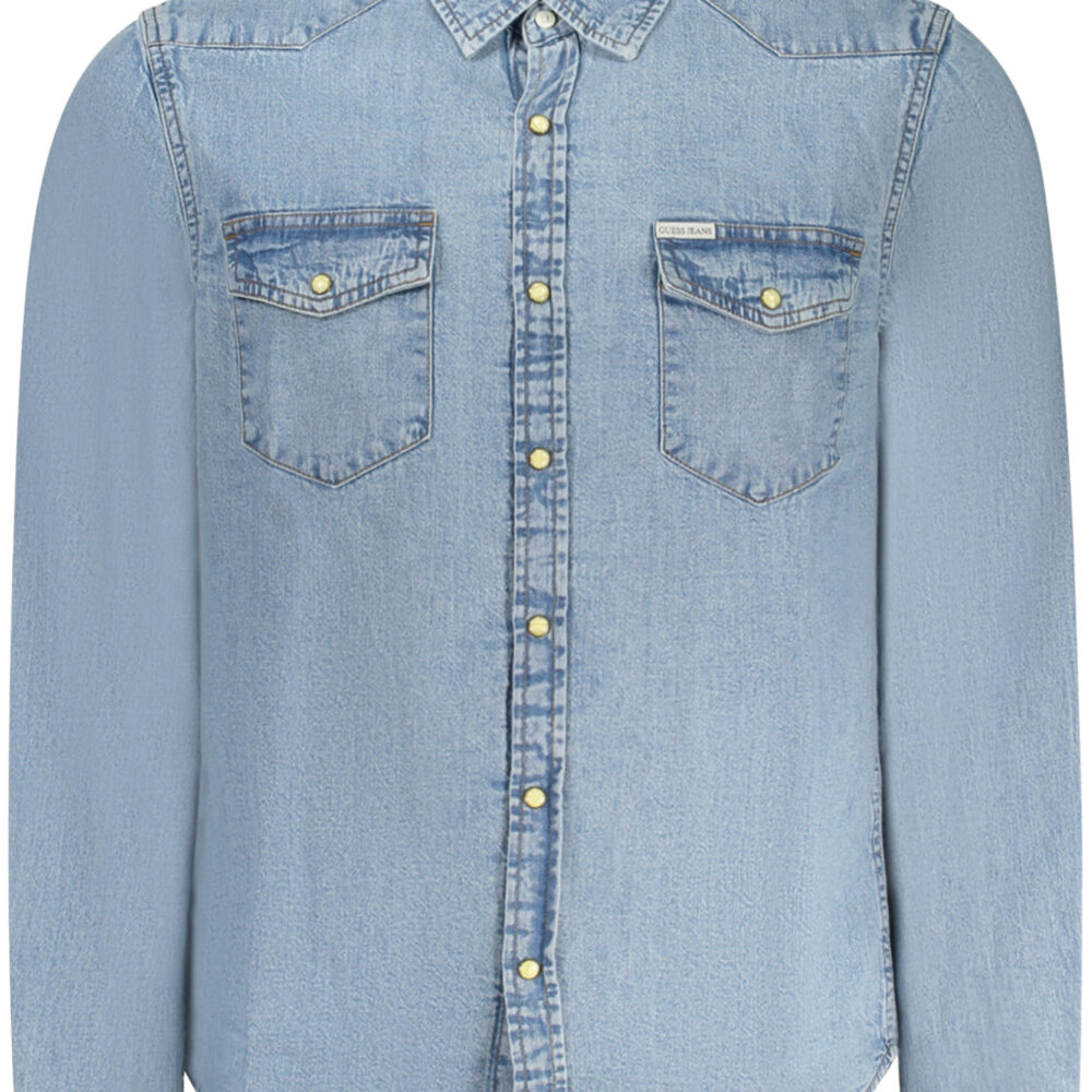 GUESS JEANS CAMICIA MANICHE LUNGHE UOMO AZZURRO
