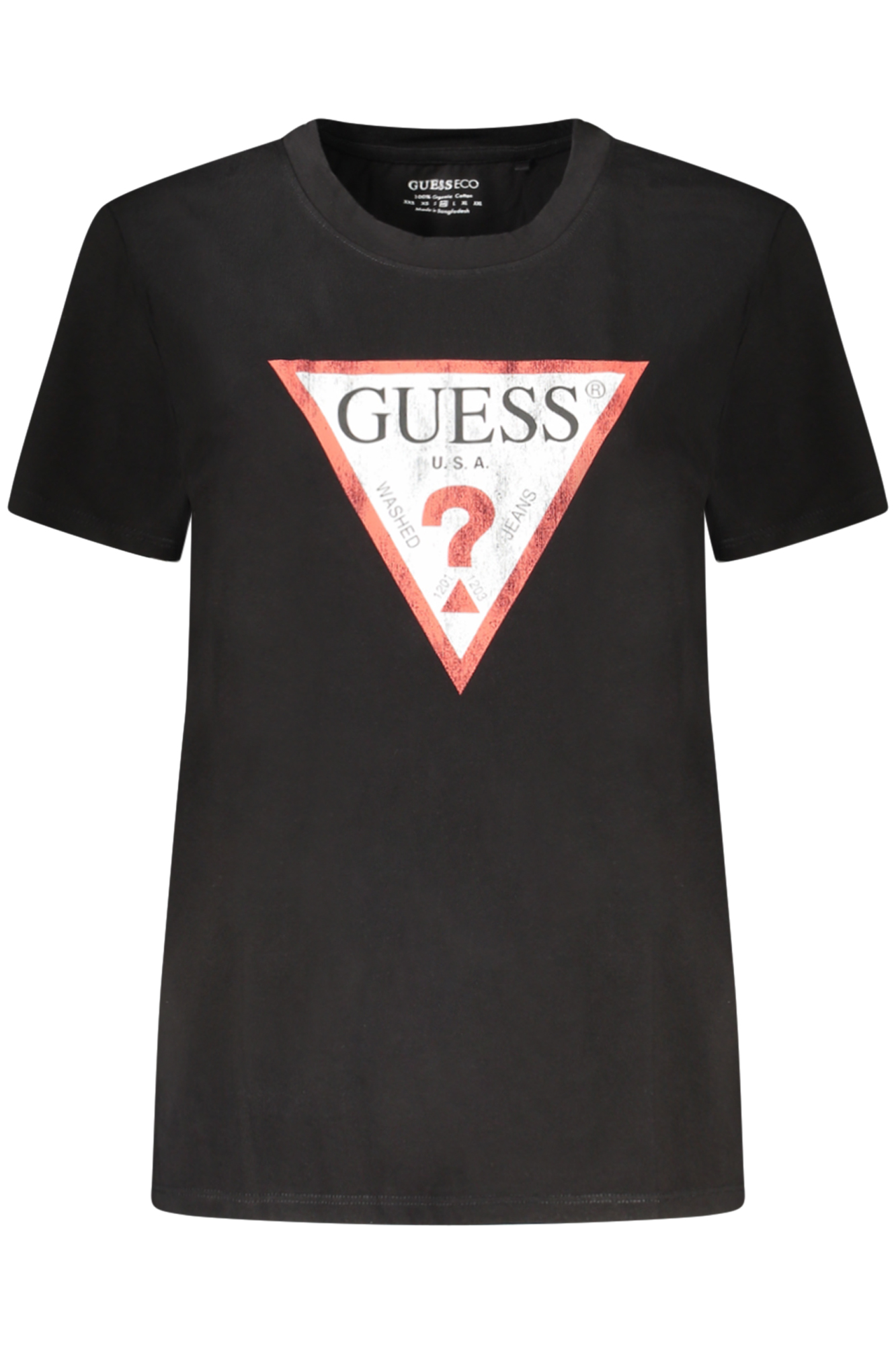 GUESS JEANS T-SHIRT MANICHE CORTE DONNA NERO