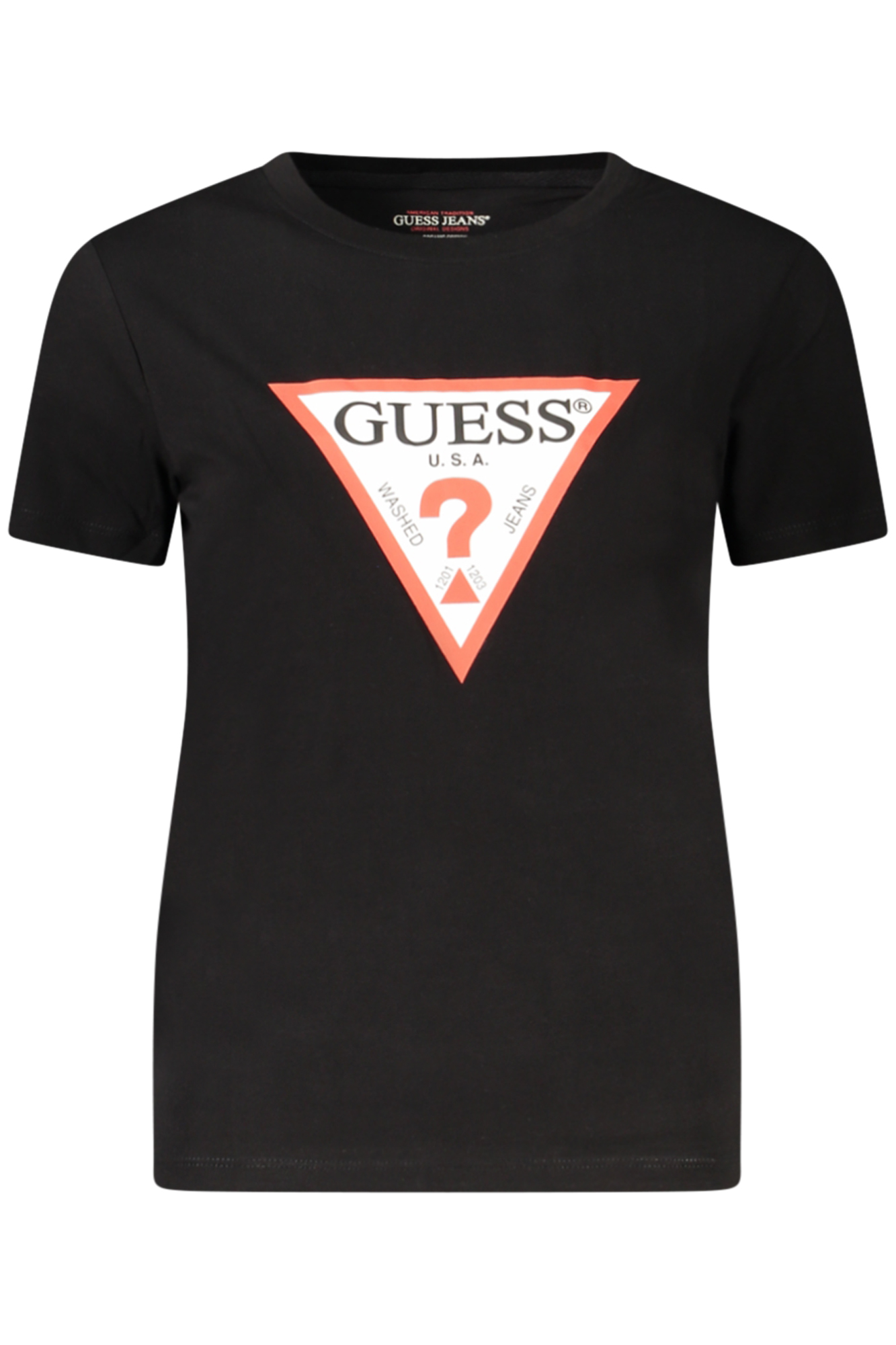 GUESS JEANS T-SHIRT MANICHE CORTE DONNA NERO