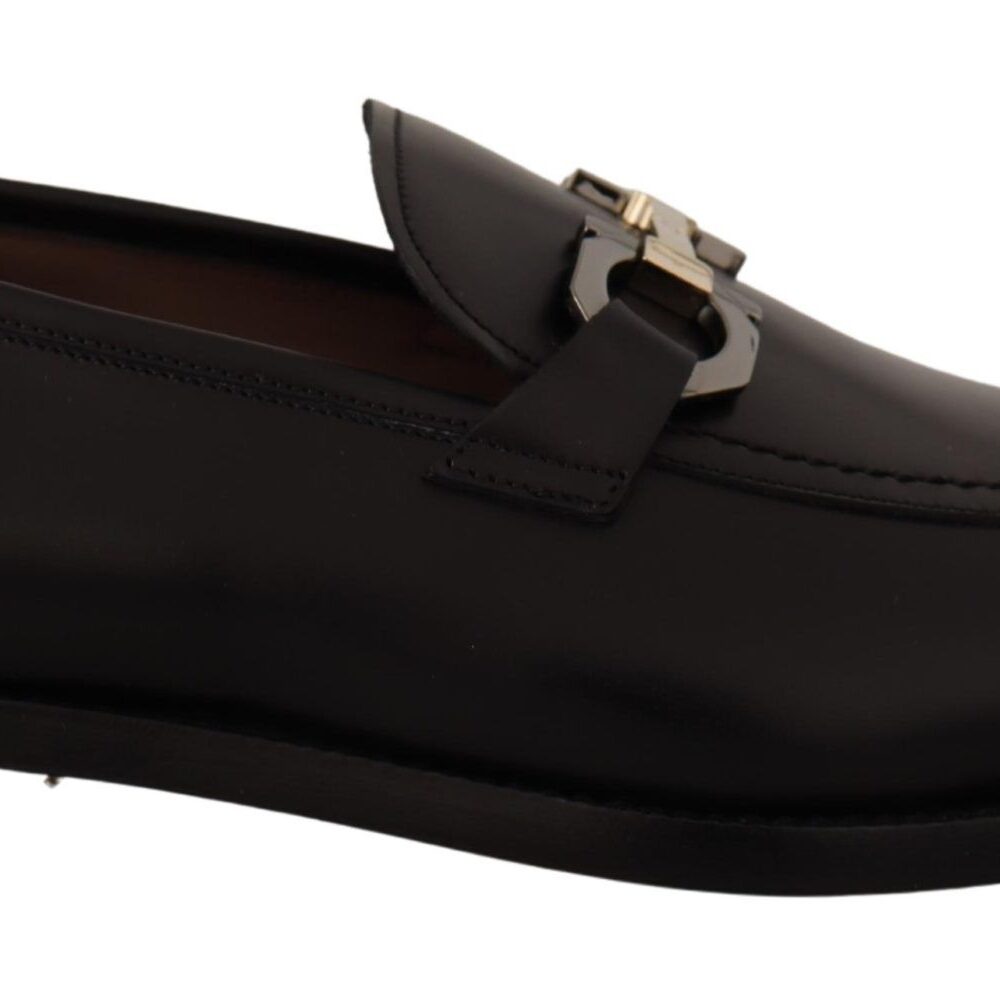 Suave Black Leather Gancio Bit Loafers