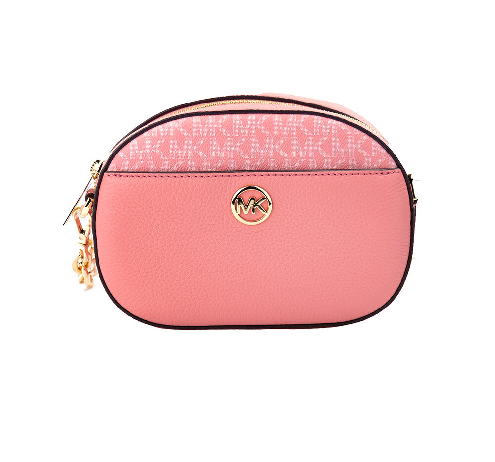 Jet Set Glam Tea Rose Leather Oval Crossbody Handbag Purse