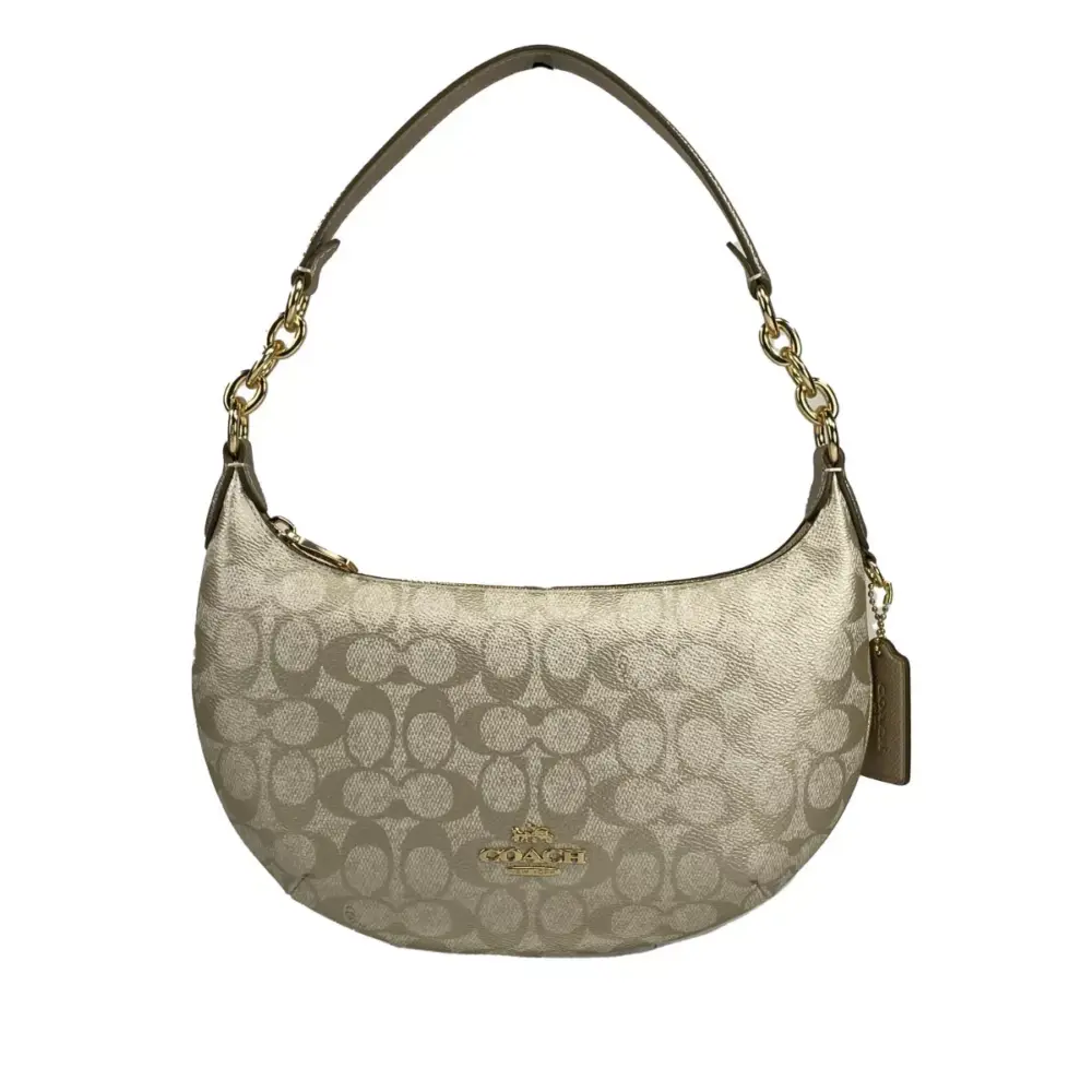 Payton Signature PVC Leather Shoulder Bag Champagne Gold