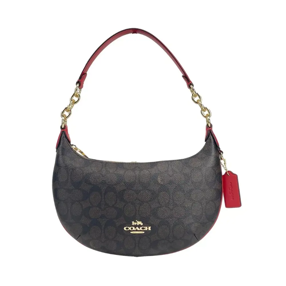 Payton Signature PVC Leather Shoulder Bag Brown Red