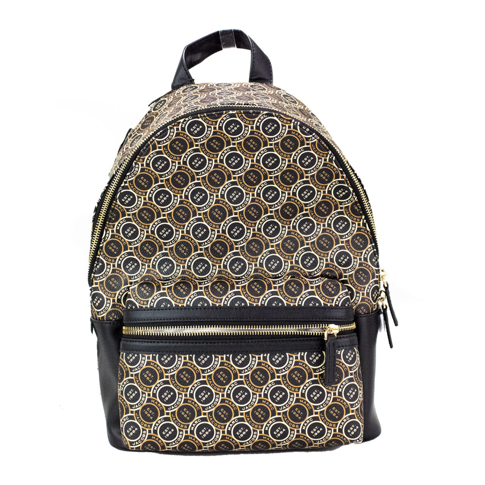 Signet Medium Black Logo Printed Leather Shoulder Backpack Bookbag
