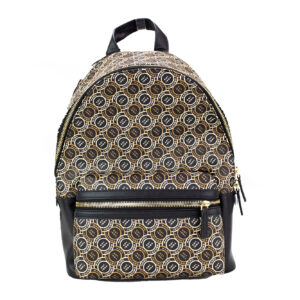 Signet Medium Black Logo Printed Leather Shoulder Backpack Bookbag