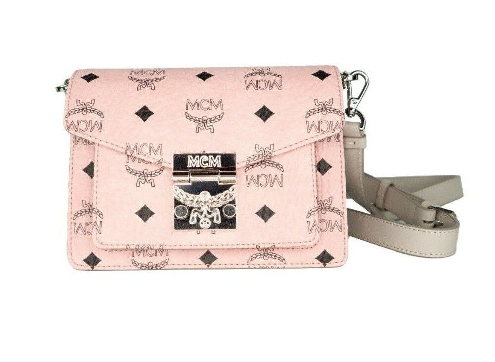 Signature Soft Pink Diamond Logo Leather Mini Flap Lock Crossbody Handbag