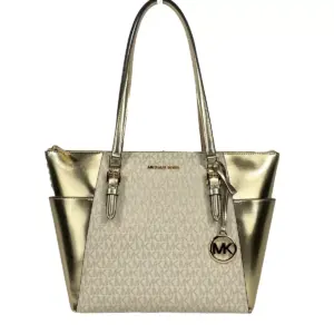Charlotte Large Leather Top Zip Tote Bag Purse Gold