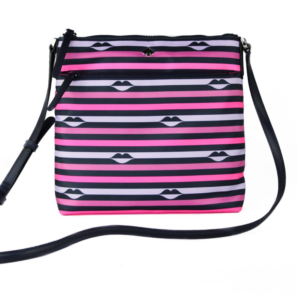Jae Nylon Leather Flat Pink Striped Multi Crossbody HandBag Purse