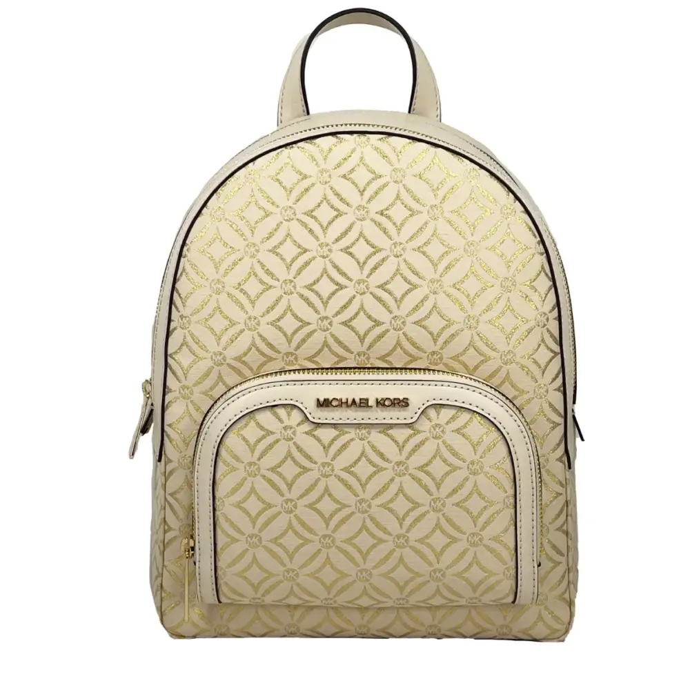 Jaycee Medium Zip Pocket Backpack Bag Cream Gold