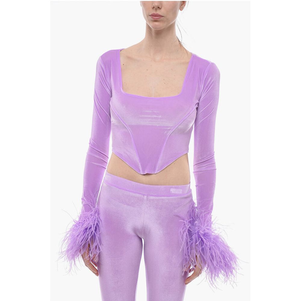 Bustier Chenille Bustier Top with Faux Feather on the Sleeve