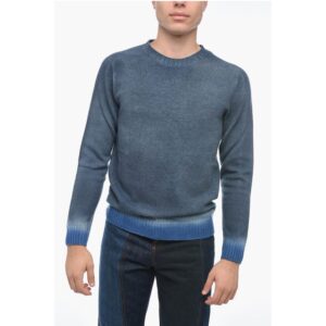 Crew Neck Cashmere Blend Sweater with Degradè Bottom