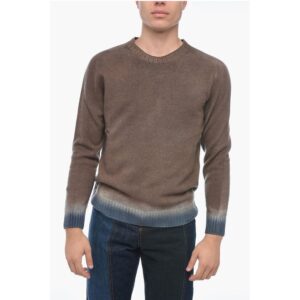 Crew Neck Cashmere Blend Sweater with Degradè Bottom