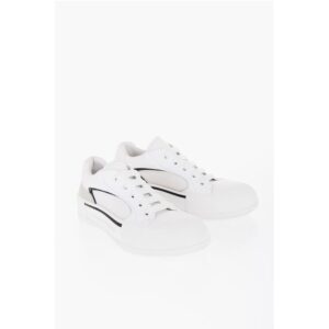 Solid Color Leather and Canvas Low-Top Sneakers