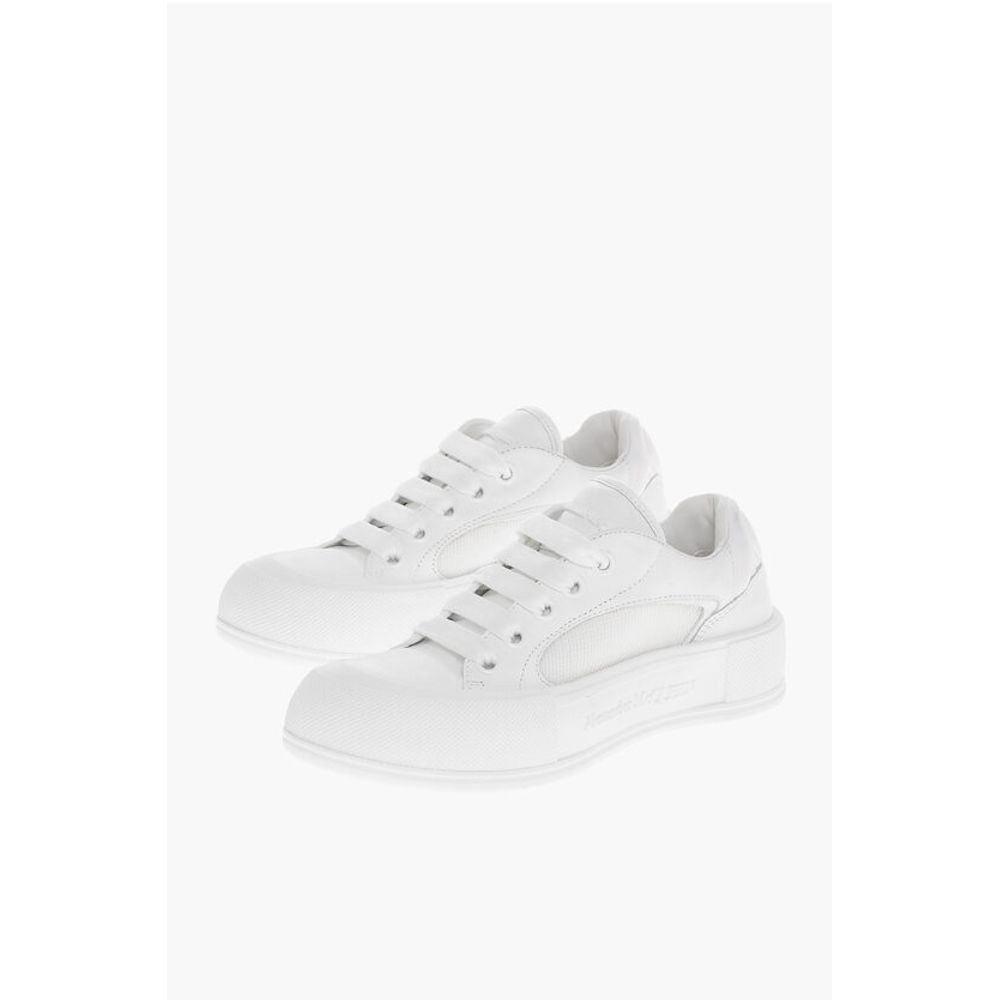 Leather Low-top Sneakers with Canvas Inserts