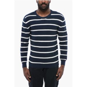 Ring Spun Cotton Sweater with Striped Motif