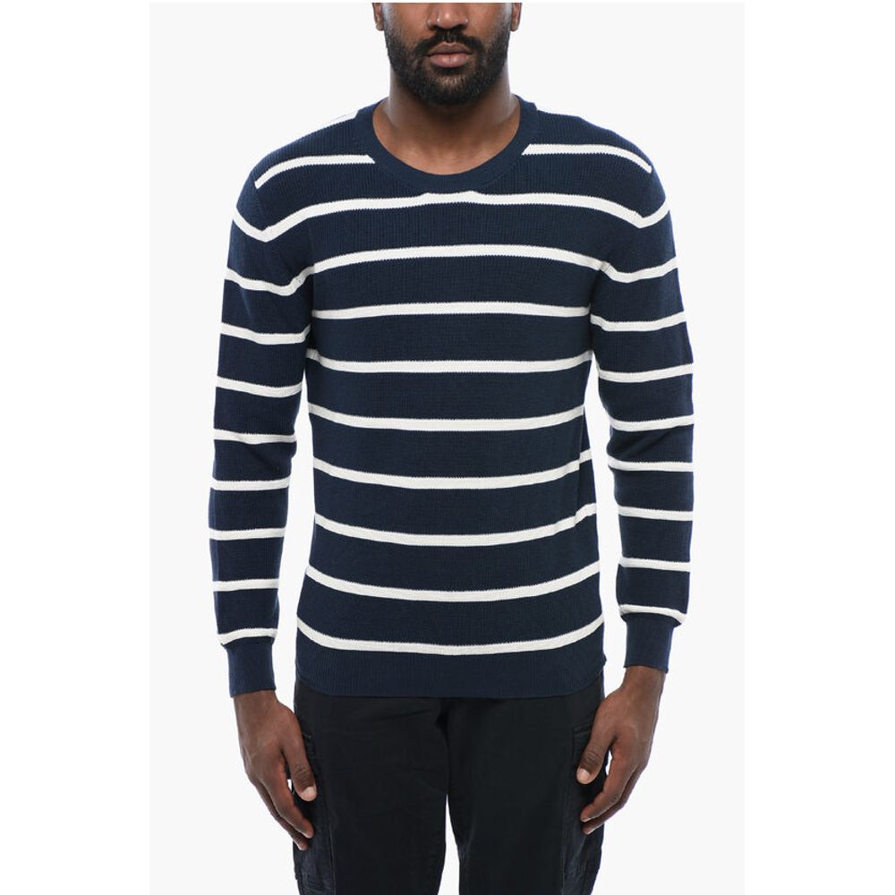 Ring Spun Cotton Sweater with Striped Motif