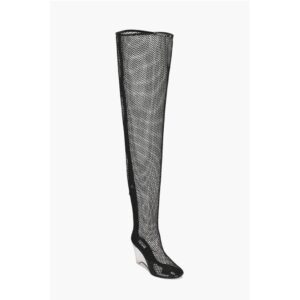 Over the Knee Mesh Boots with Plexiglass Wedge Heel 11cm