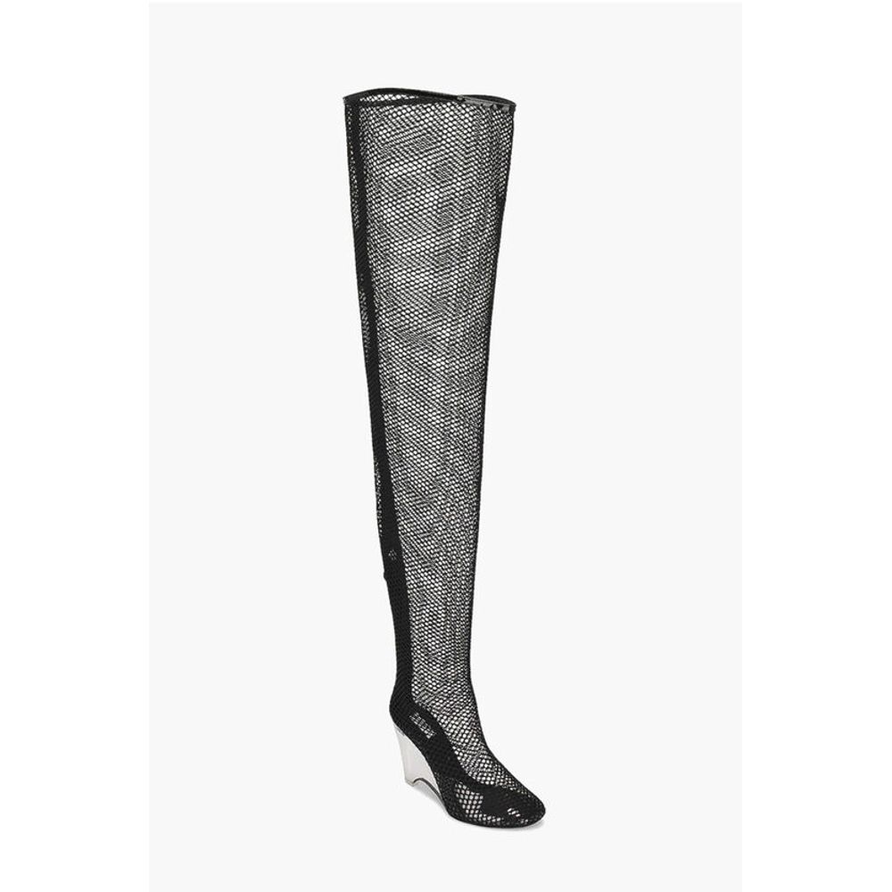 Over the Knee Mesh Boots with Plexiglass Wedge Heel 11cm
