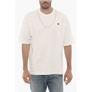 Crew-neck T-shirt with Removable Chain and Logoed Embroidery