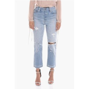Cropped Fit Distressed Denims with Crystals 20cm