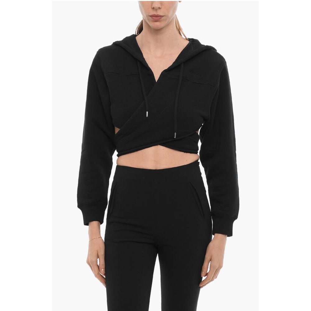 Solid Color Crop Hoodie to Wrap at the Waist
