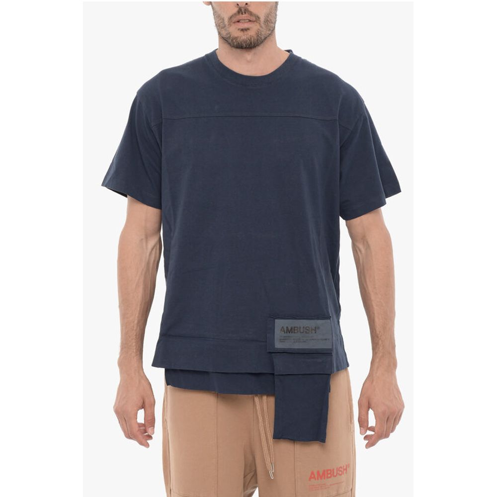 Solid Color Crew-neck T-Shirt with Waist Pocket