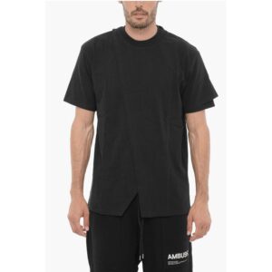 Solid Color Overlap Crew-neck T-Shirt