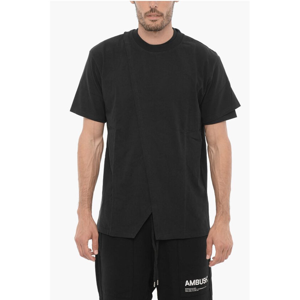 Solid Color Overlap Crew-neck T-Shirt