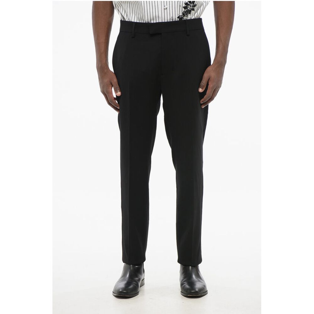 4-Pocketed Wool Blend Pants with Concealed Closure