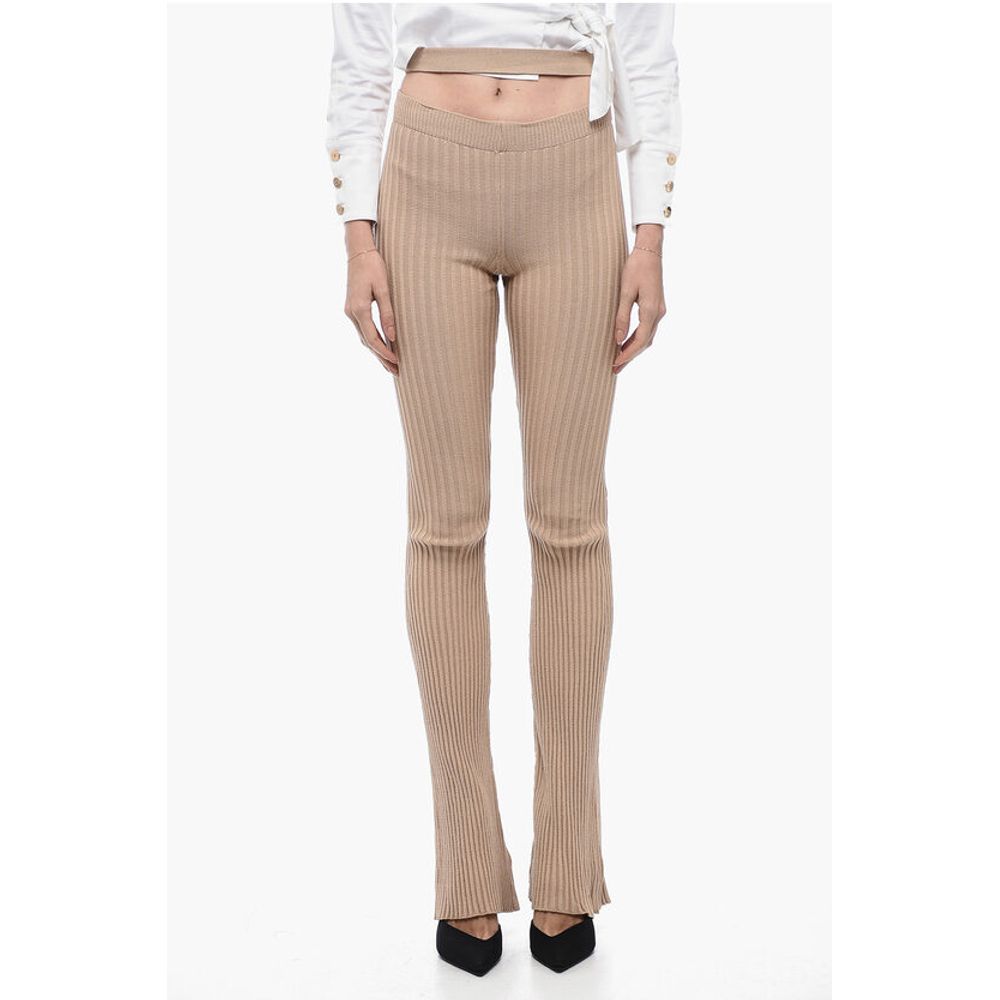 Ribbed Flared Pants with Cut Out Detail