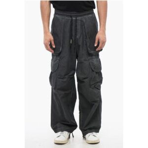 Faded Effect Nylon Cargo Pants with Elastic Waistband