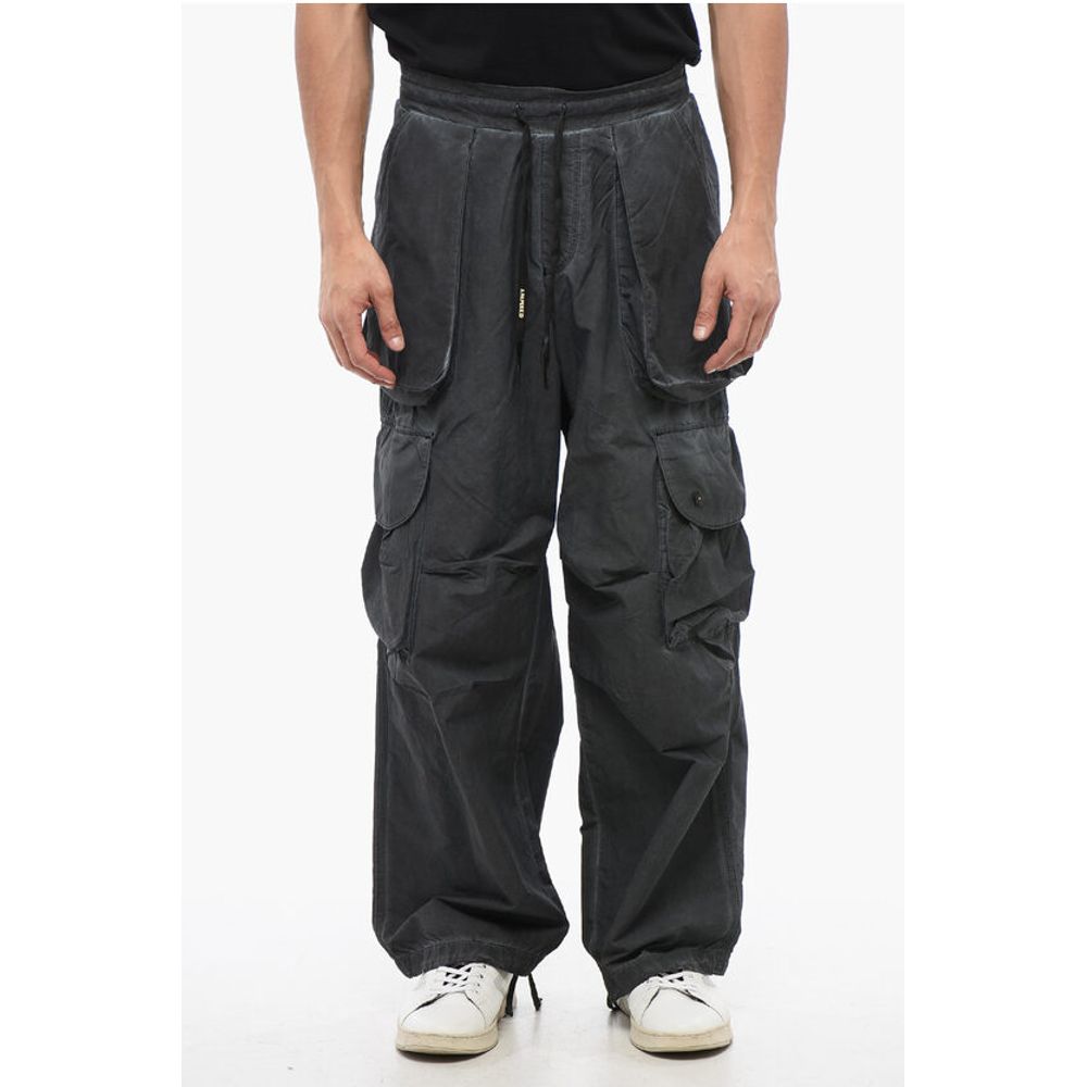 Faded Effect Nylon Cargo Pants with Elastic Waistband