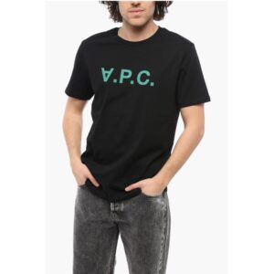 Solid Color Crew-neck T-Shirt with Flocked Logo