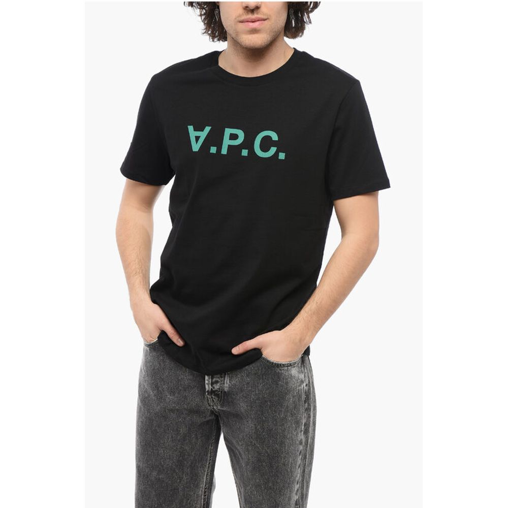Solid Color Crew-neck T-Shirt with Flocked Logo