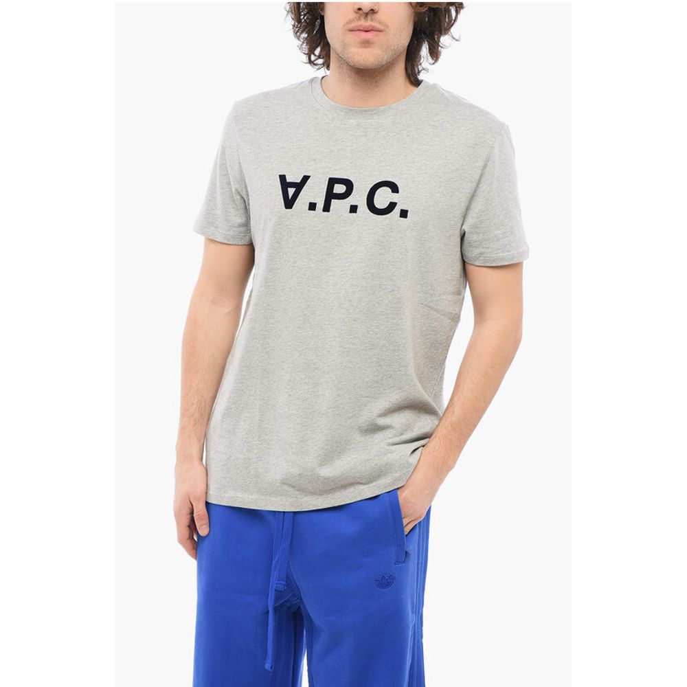 Solid Color Crew-neck T-Shirt with Flocked Logo