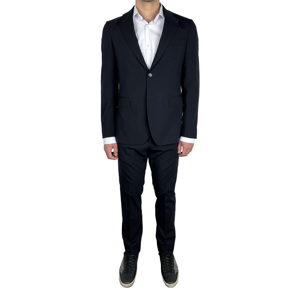 Blue Wool Men's Single-Breasted Suit