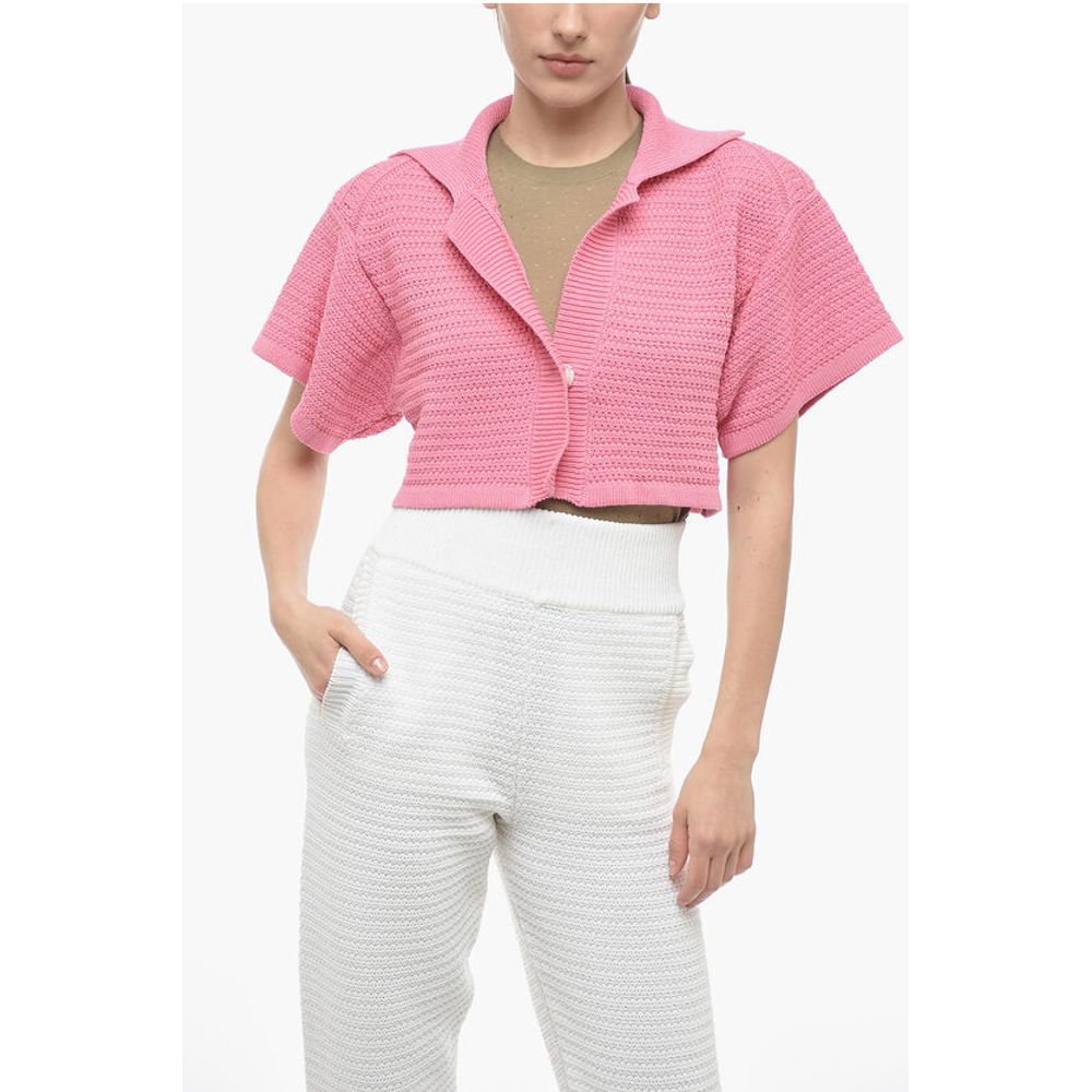 Cropped Cotton Knit Short Sleeved Cardigan