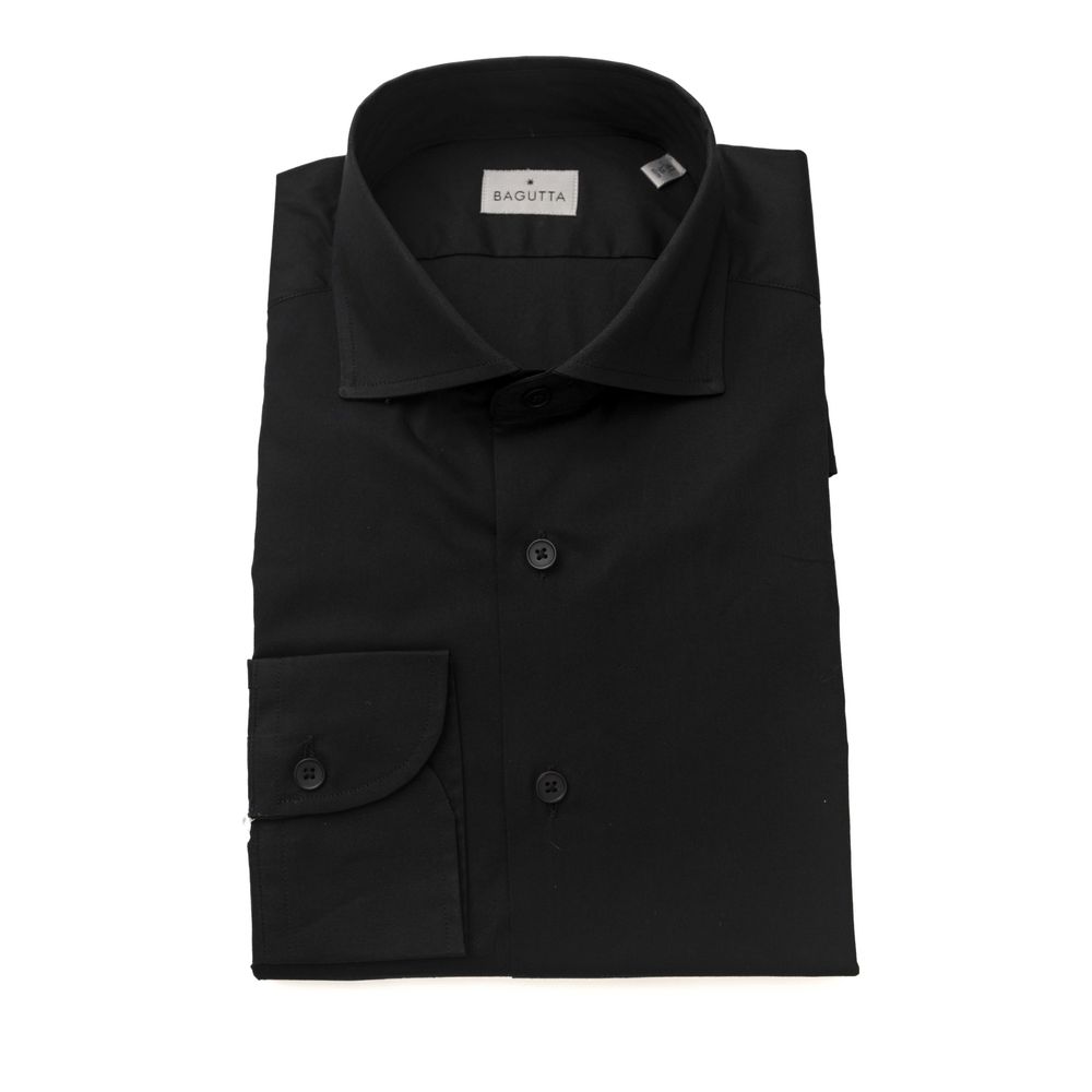 Black Cotton Men Shirt Slim Fit with French Collar
