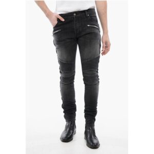 Slim Fit Biker Denims with Logoed Cuffs 15cm
