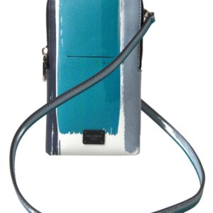 Elegant Leather Crossbody Phone Bag in Blue & White