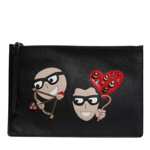 Black #DGFamily Embellished Leather Clutch Bag