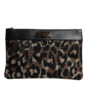 Multicolor Leopard Jacquard Print Logo Plaque Pouch Bag