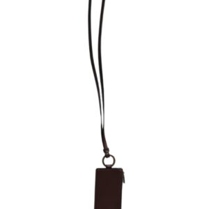Brown Calf Leather Lanyard Logo Card Holder Wallet