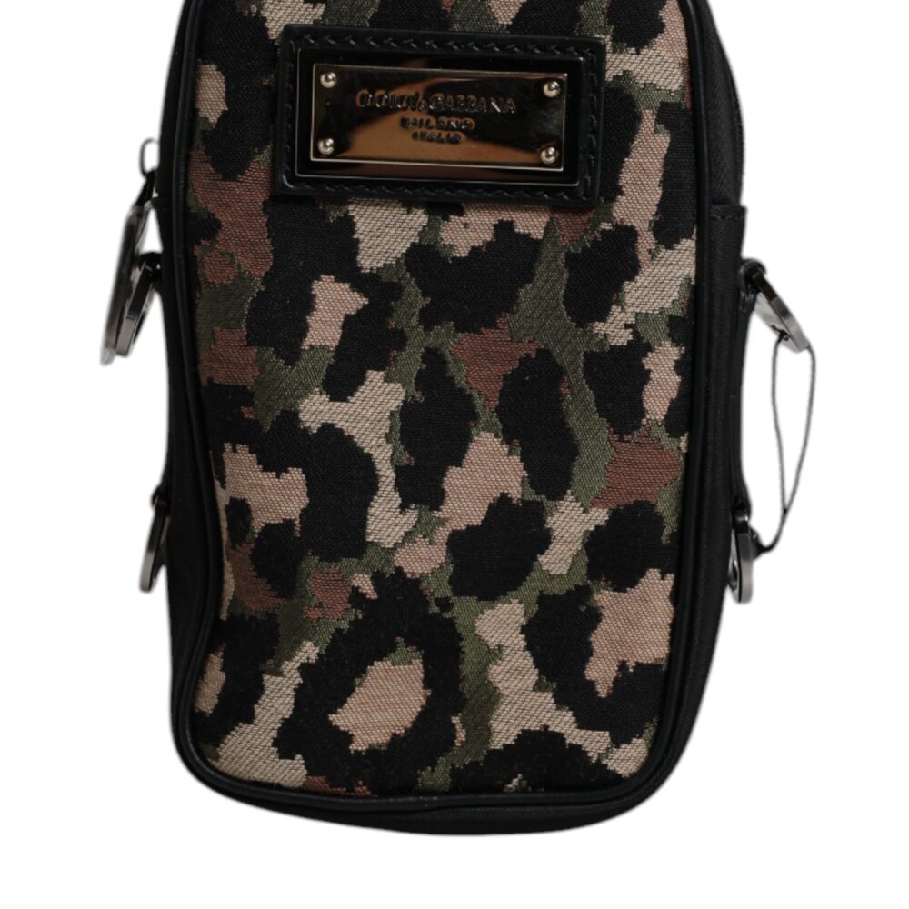 Multicolor Leopard Jacquard Logo Plaque Neck Strap Bag