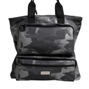 Gray Camo Cotton Multiple Compartments Tote Bag