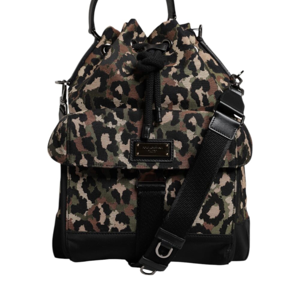 Multicolor Leopard Cotton Shoulder Bucket Bag