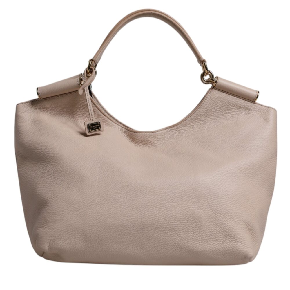 Light Pink Deer Leather Logo Plaque Tote Top Handle Bag