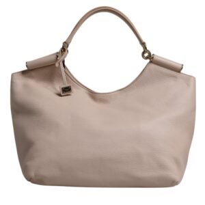 Light Pink Deer Leather Logo Plaque Tote Top Handle Bag