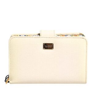 Ivory Calf Leather Compact Logo Plaque Card Holder Wallet